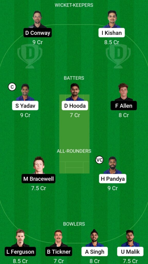 IND vs NZ 1st T20 Dream11 Team today