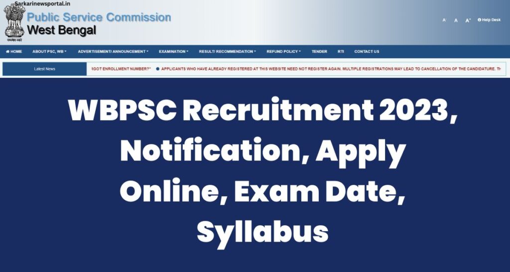 WBPSC Recruitment 2023, Notification, Apply Online, Exam Date, Syllabus
