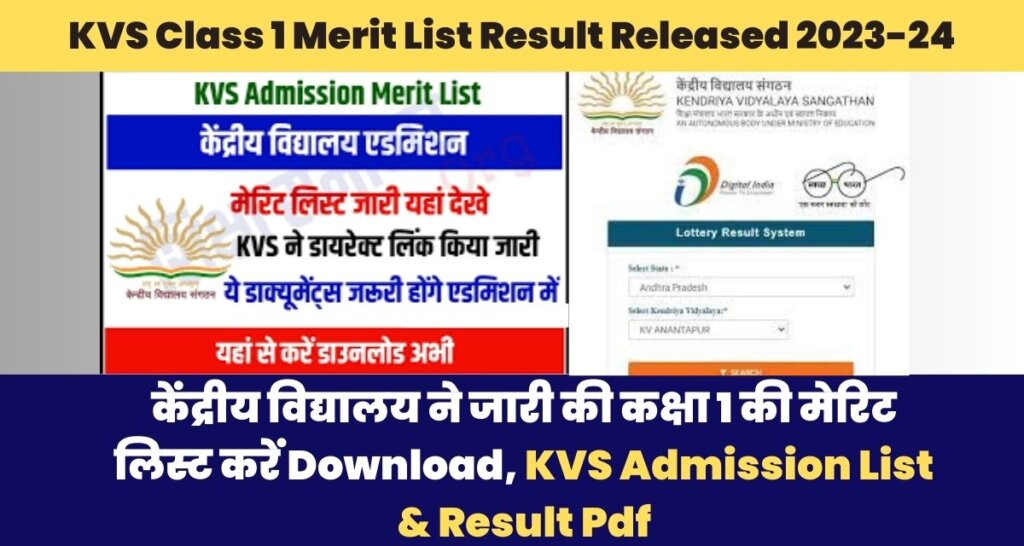 KVS Class 1 Merit list Result Released 2023-24